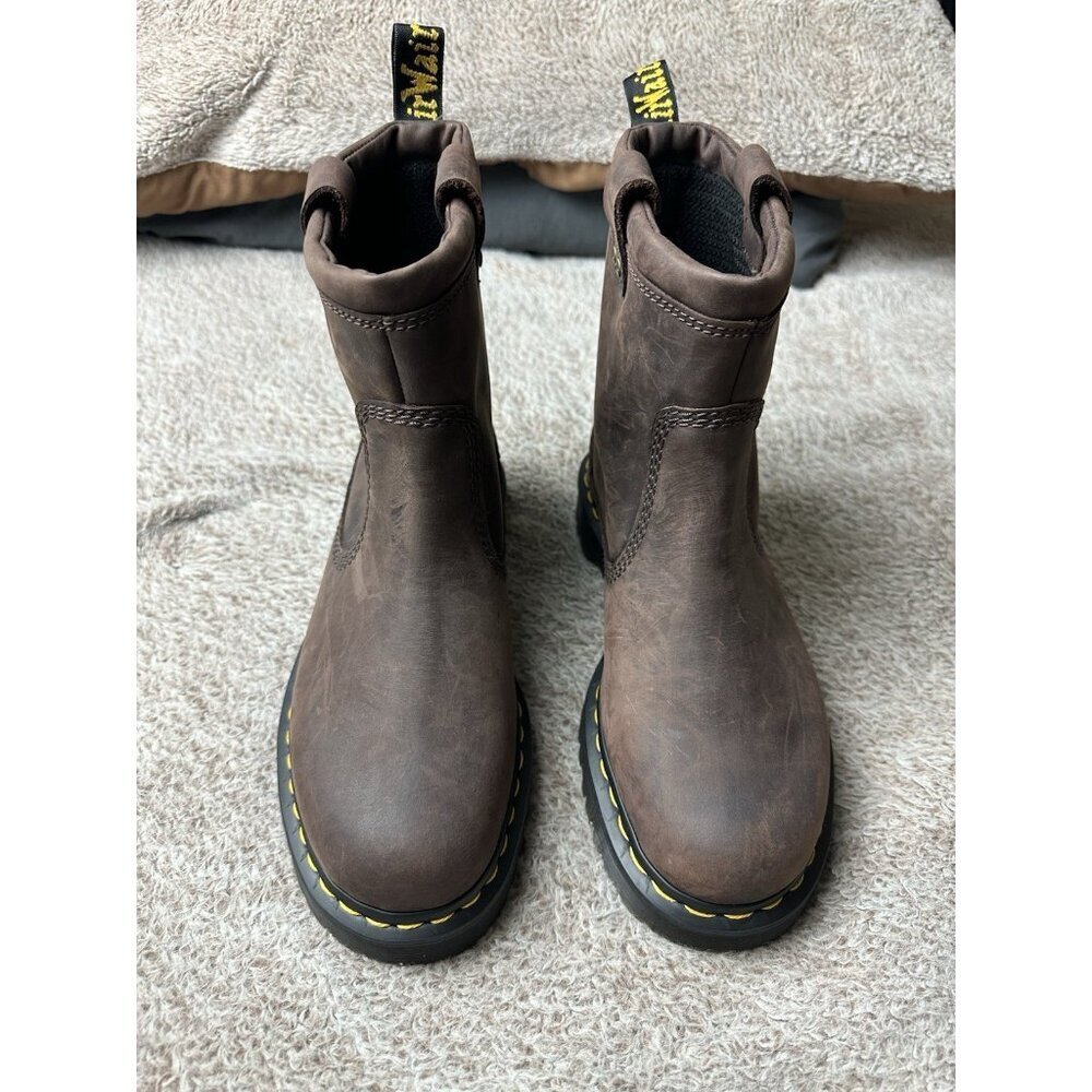 Dr. Doc Martens Anistone Lo 9 L - 8 M Dark Brown Leather Pull On Boots NWOB - Picture 2 of 14